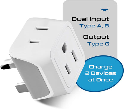 UK Travel Plug Adapter, 2 in 1 Type G Adapter, US to UK Adapter, Ireland, Dubai Travel Adapter with Dual USA Inputs, CE, Rohs - HK Outlet Adapter, 3 Pack