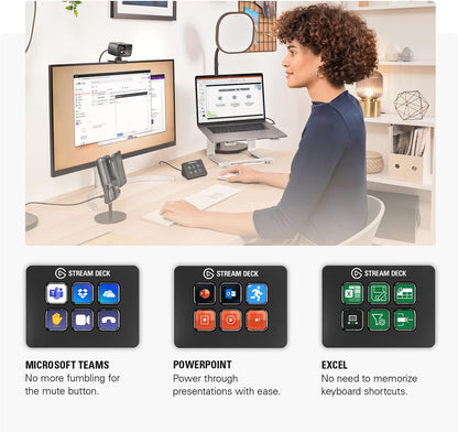 Stream Deck Mini – Control Zoom, Teams, Powerpoint, MS Office and More, Boost Productivity with Seamless Integration for Daily Apps, Set up Shortcuts Easily, Compatible with Mac and PC