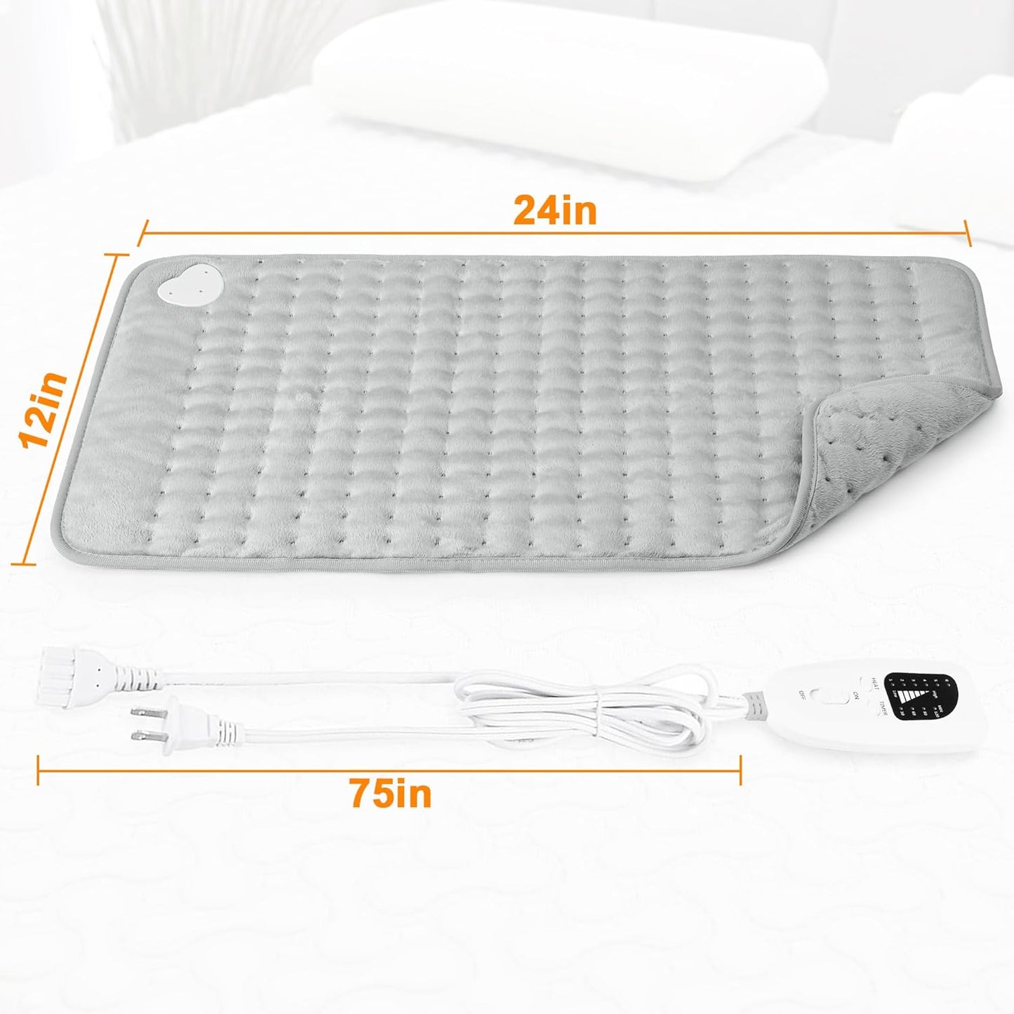 Heating Pad,Electric Heating Pads for Back,Neck,Abdomen,Moist Heating Pad for Shoulder,Knee,Arms,Legs,Dry/Moist Heat & Auto Shut Off,Birthday Gifts for Men and Women(Light Gray, 24''×12'')
