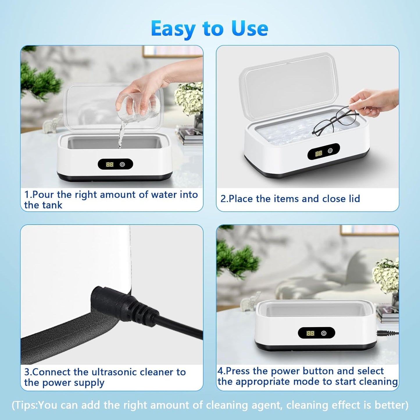 2025 Upgrade Large Capacity Ultrasonic Cleaner, 50Khz Ultrasonic Cleaner Machine with 5 Modes Timer for Glasses Dentures-304 Stainless Steel Tank,White & Black