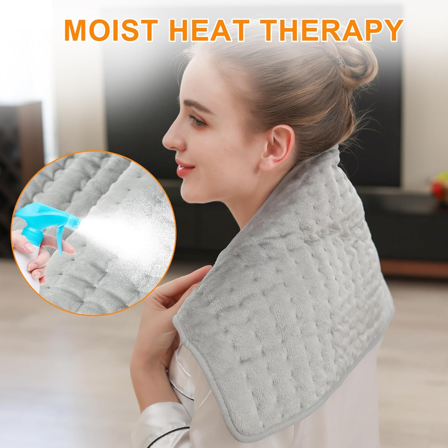Heating Pad,Electric Heating Pads for Back,Neck,Abdomen,Moist Heating Pad for Shoulder,Knee,Arms,Legs,Dry/Moist Heat & Auto Shut Off,Birthday Gifts for Men and Women(Light Gray, 24''×12'')