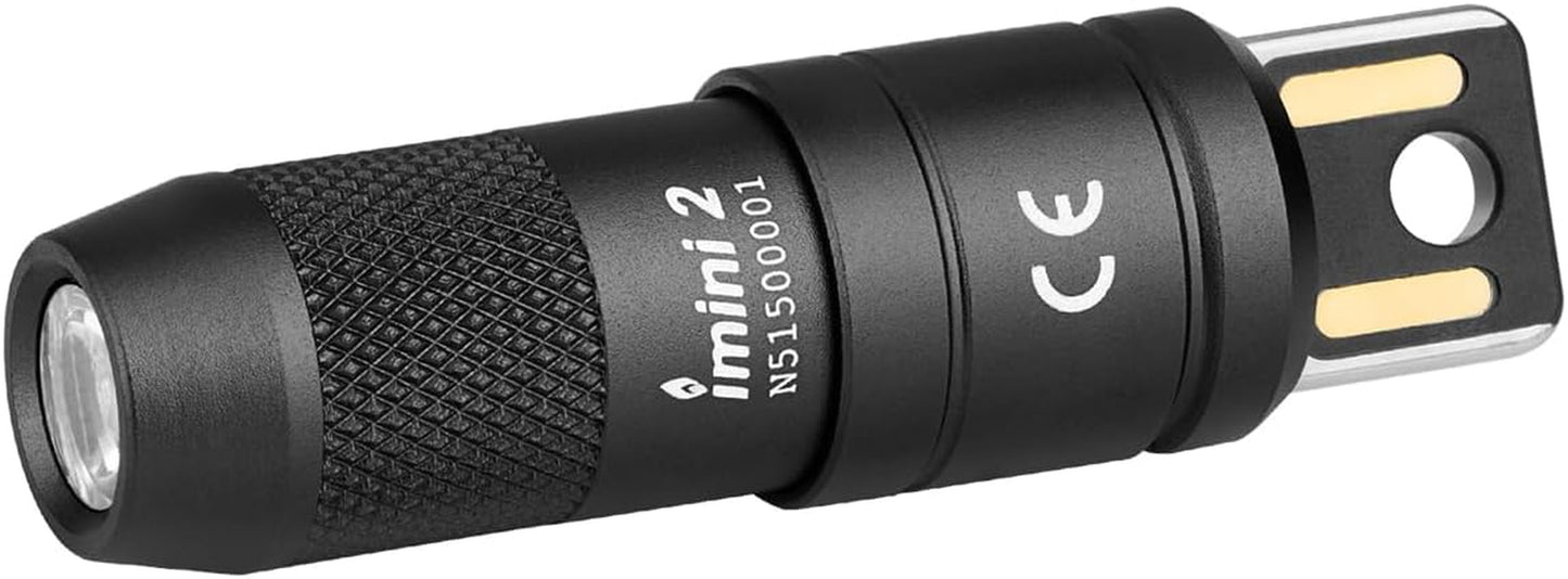 IMINI 2 EDC Rechargeable Keychain Flashlight, 50 Lumens Compact and Portable Mini LED Keyring Lights with Built-In Battery Ideal for Everyday Carry and Emergencies (Black)