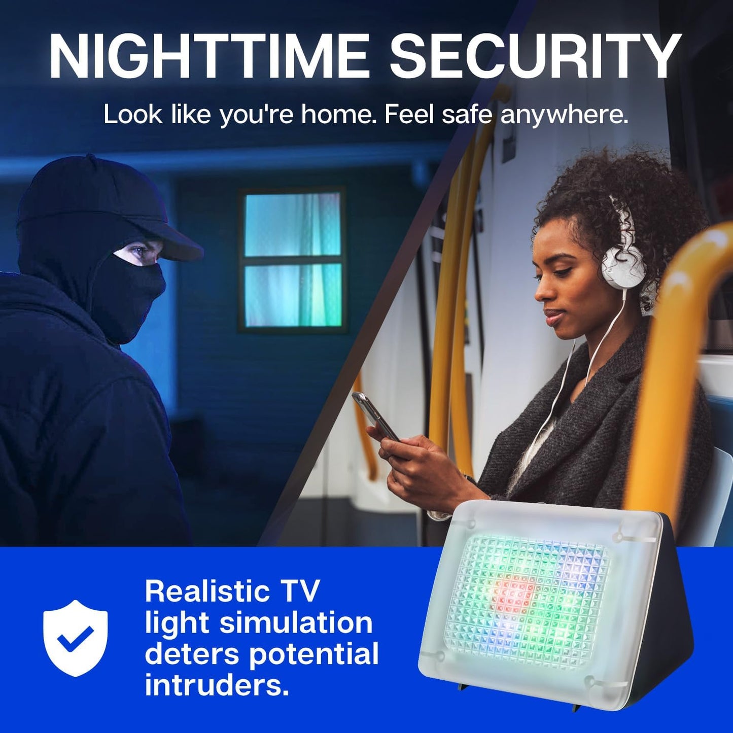 FTV-10 Charcoal Design Burglar Deterrent – Simulated TV Light with Frosted Lens – Energy-Efficient LED Dummy Home Security Technology – Prime Quality House & Valuables Protection Equipment