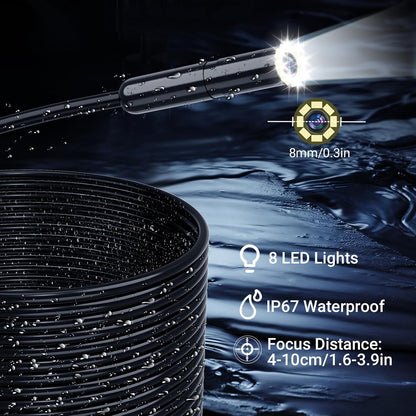 1920P HD Endoscope Camera with Light, 4.3'' Color LCD Screen Borescope, IP67 Waterproof Inspection Camera with 8 Adjustable LED Lights,16.5Ft Semi-Rigid Cable (Black)
