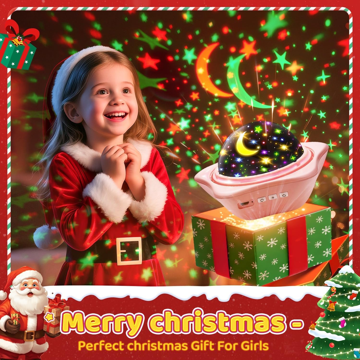 Onefire Christmas Gifts for Girls, 6 Films Light Projector Unicorn Toys for Girls Age 4-6, Rechargeable Night Lights for Bedroom, 360° Rotating Butterfly Decor Mermaid Gifts Princess Baby Toddlertoys