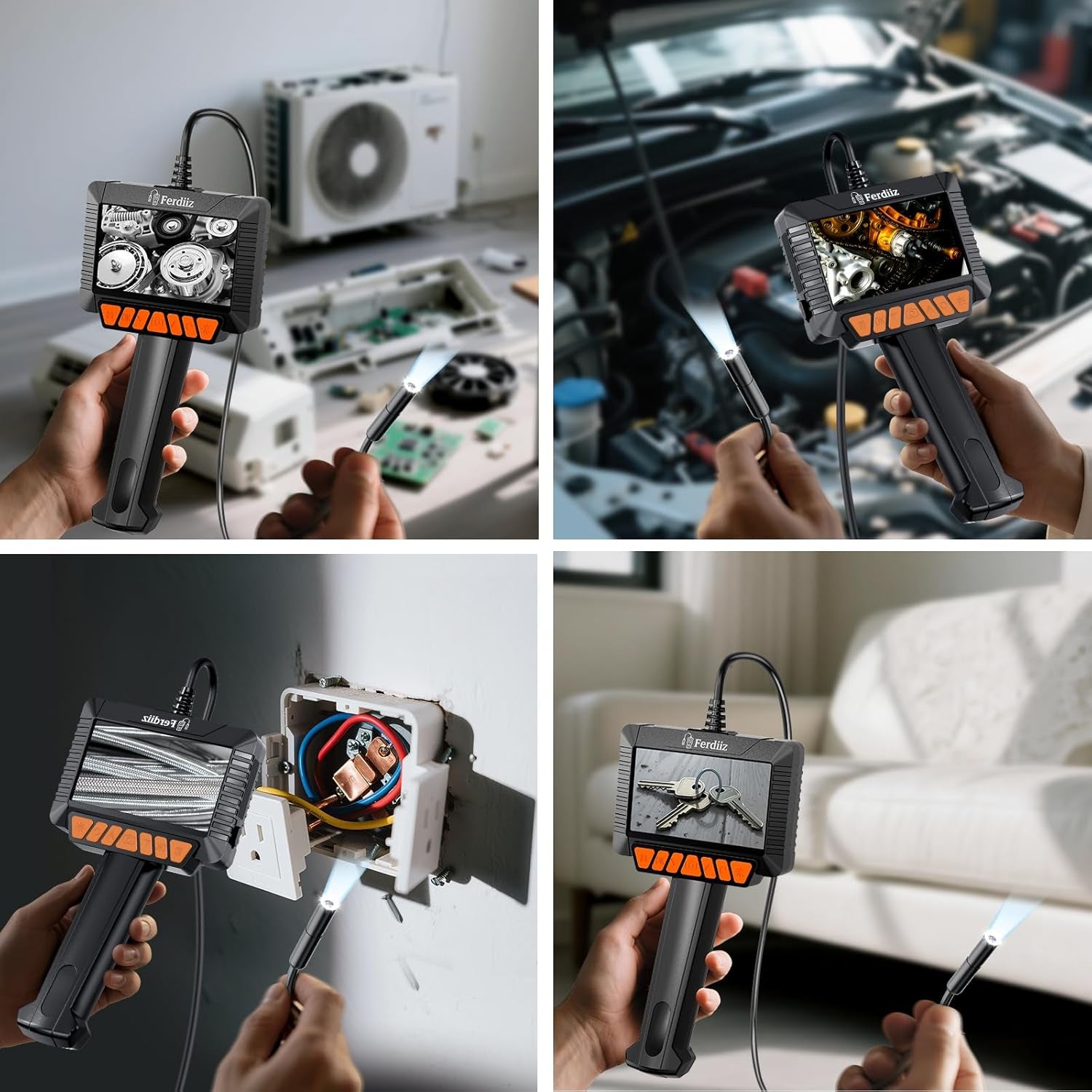 1920P HD Endoscope Camera with Light, 4.3'' Color LCD Screen Borescope, IP67 Waterproof Inspection Camera with 8 Adjustable LED Lights,16.5Ft Semi-Rigid Cable (Black)