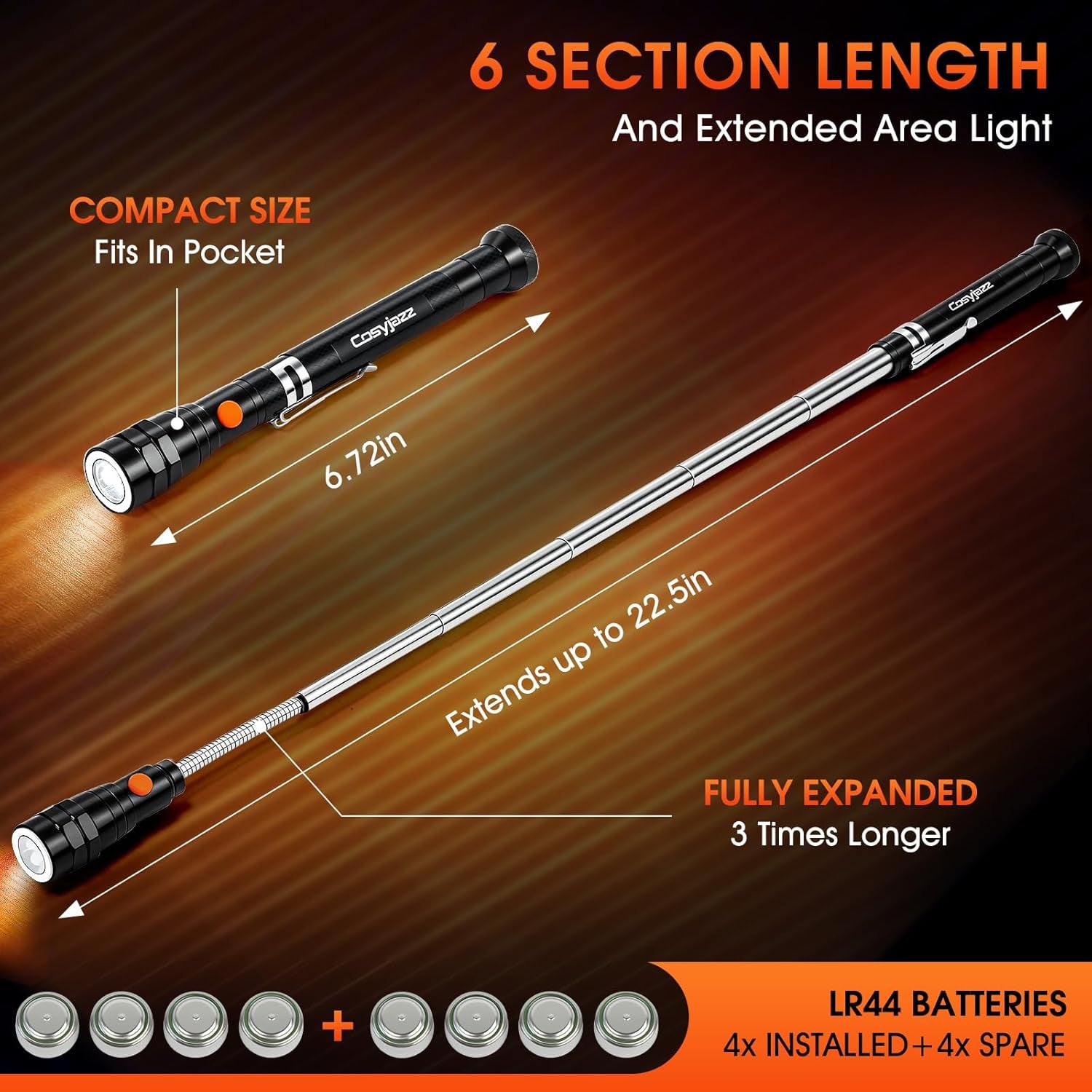 Magnetic Pickup Tool,  Magnetic Flashlight Telescoping Magnet with LED Flashlight and Extendable Neck, Cool Gadget Birthday Gifts for Men, Dad, Husband, Mechanic, Tech, Handyman