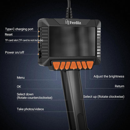 1920P HD Endoscope Camera with Light, 4.3'' Color LCD Screen Borescope, IP67 Waterproof Inspection Camera with 8 Adjustable LED Lights,16.5Ft Semi-Rigid Cable (Black)