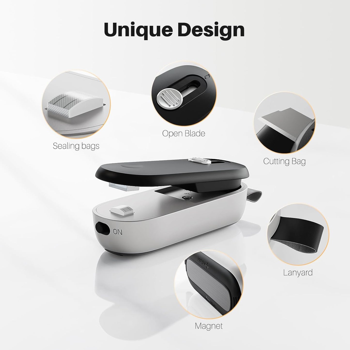 2 in 1 Mini Bag Sealer - Heat Seal & Cutter with Lanyard, Portable Handheld Chip Bag Sealer for Snacks, Candies & Food Storage (Batteries Included)