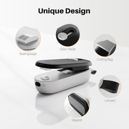 2 in 1 Mini Bag Sealer - Heat Seal & Cutter with Lanyard, Portable Handheld Chip Bag Sealer for Snacks, Candies & Food Storage (Batteries Included)