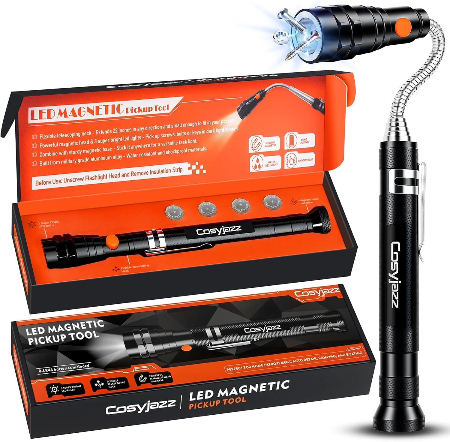 Magnetic Pickup Tool,  Magnetic Flashlight Telescoping Magnet with LED Flashlight and Extendable Neck, Cool Gadget Birthday Gifts for Men, Dad, Husband, Mechanic, Tech, Handyman