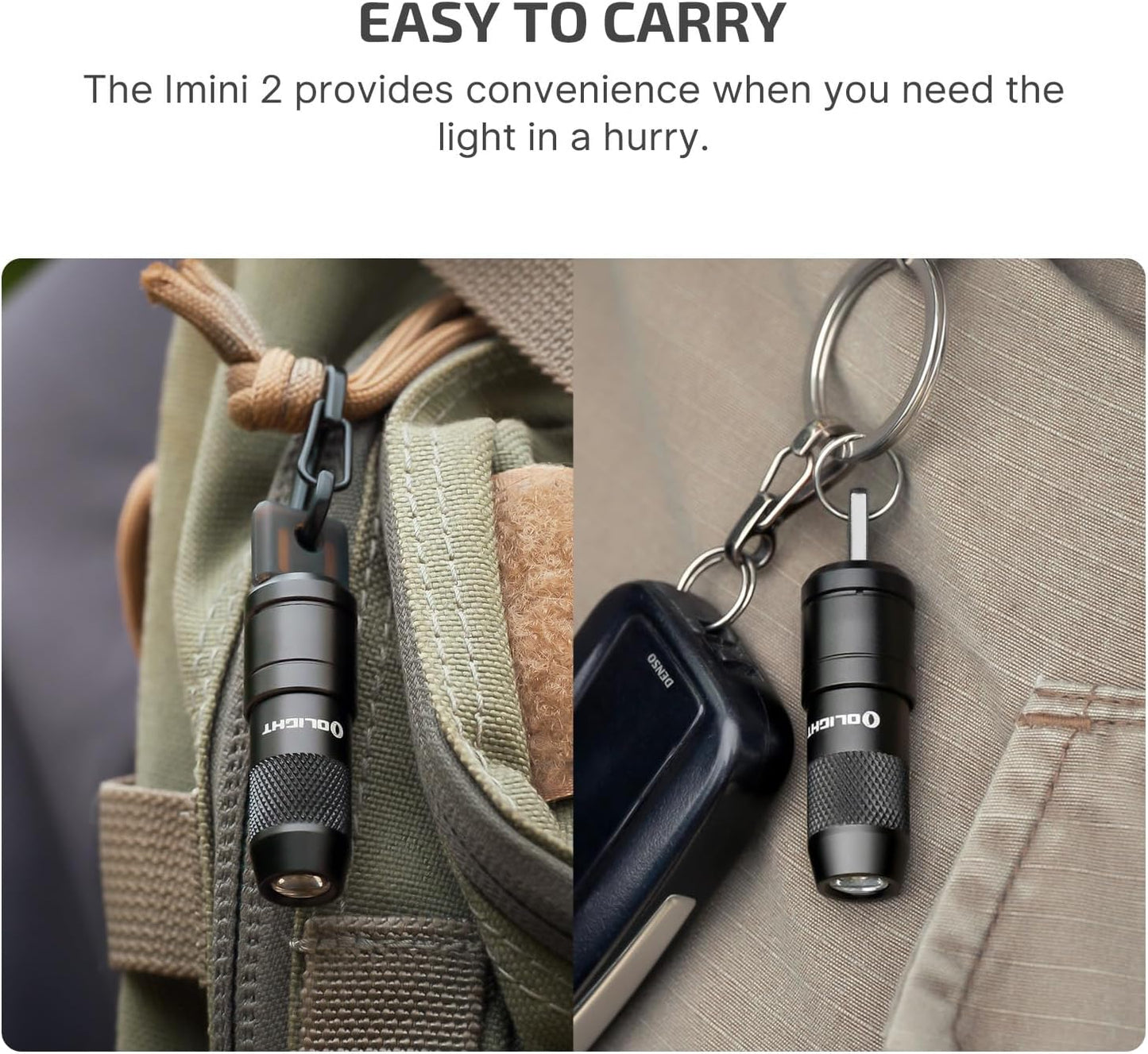 IMINI 2 EDC Rechargeable Keychain Flashlight, 50 Lumens Compact and Portable Mini LED Keyring Lights with Built-In Battery Ideal for Everyday Carry and Emergencies (Black)